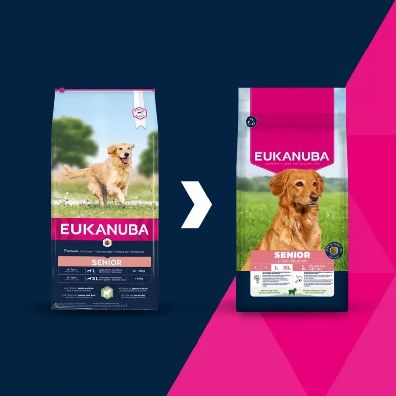 Sausas šunų maistas EUKANUBA Senior Large Lamb and Rice 12 kg — dideliems vyresniems šunims, 24% baltymų, 12% riebalų