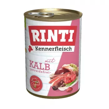 Šlapias šunų maistas RINTI Kennerfleisch Veal 400 g skardinė — suaugusiems šunims, be glitimo ir sojos