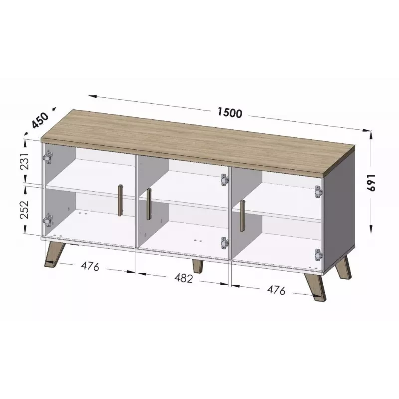 Cama sideboard LOTTA 150 3D wotan oak + mat Juoda