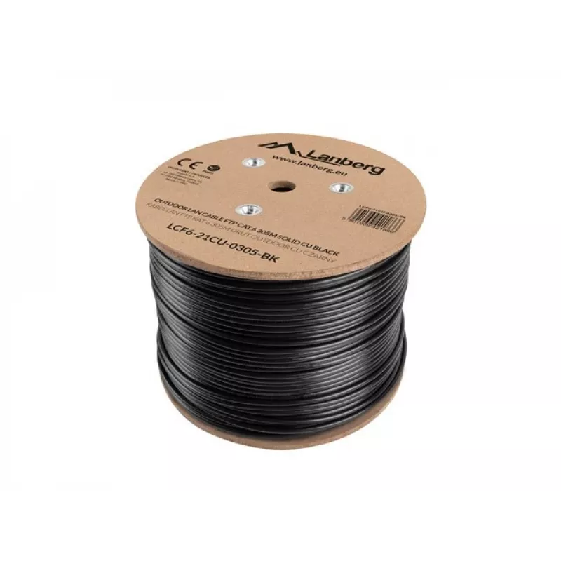 Lanberg LCF6-21CU-0305-BK tinklo kabelis juodas 305 m Cat6 F/UTP (FTP) lauko