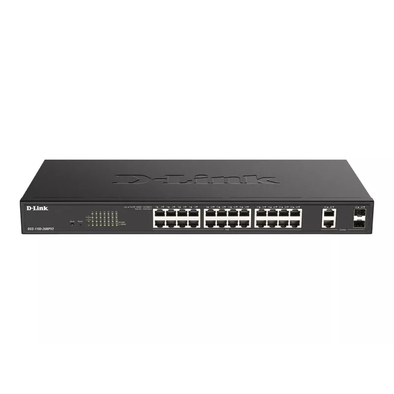 D-Link DGS-1100-26MPV2/E tinklo komutatorius Valdomas L2 Gigabit Ethernet (10/100/1000) Power over Ethernet (PoE) Juoda