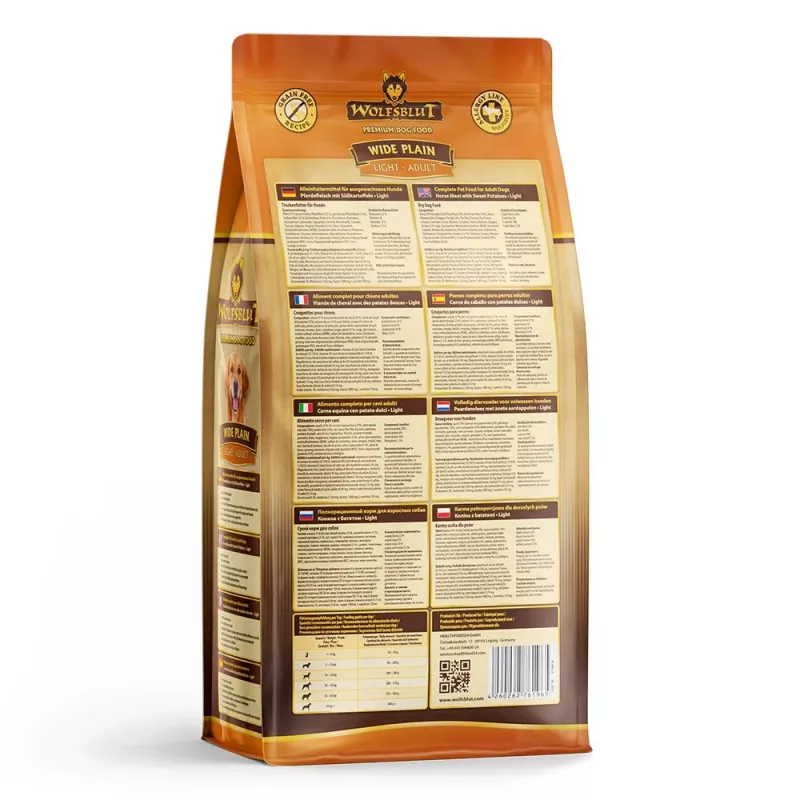 WOLFSBLUT Wide Plain Light Horse su saldžiosiomis bulvėmis – sausas šunų ėdalas – 2 kg