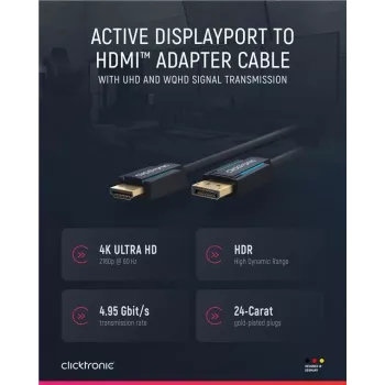 Clicktronic Casual DisplayPort/HDMI™ adapterio kabelis, 10 m - Itin didelės spartos kabelis - DisplayPort / HDMI™ - 4K@60Hz (44927)
