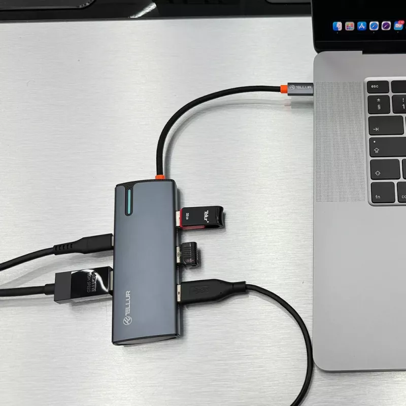 USB-C stotelė Tellur TLL321061 su PD 3.0 100W, HDMI išvestimi ir 3× USB 3.0 prievadais