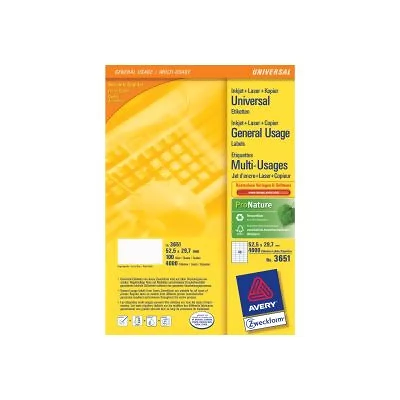 Avery Zweckform 3651 Universalios etiketės 52,5 x 29,7 mm 100 lapų baltos