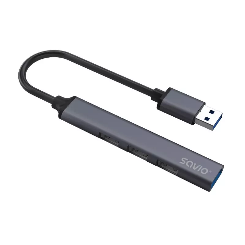 USB šakotuvas SAVIO AK-70, 7 prievadų USB 3.0, 4 naudojami prievadai, USB Type-A pagrindinis, 5 Gbit/s perdavimas, garantija 2 metai