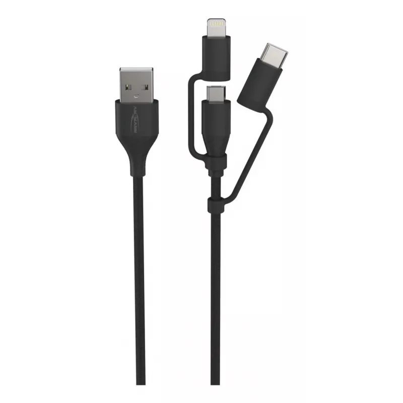 Ansmann kabelis USB to 3in1 120cm Juoda Micro-USB B