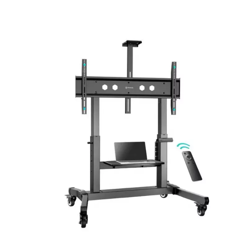 TV stovas ONKRON TS1991E-B mobilus grindų laikiklis 55–100 colių televizoriams, juodas, aukštis 1100–1600 mm, 130 kg, VESA iki 1000×600