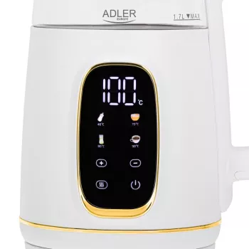 Elektrinis virdulys Adler AD 1305WG — 1,7 l, 2200 W, stiklas/plastikas, baltas/auksinis/permatomas