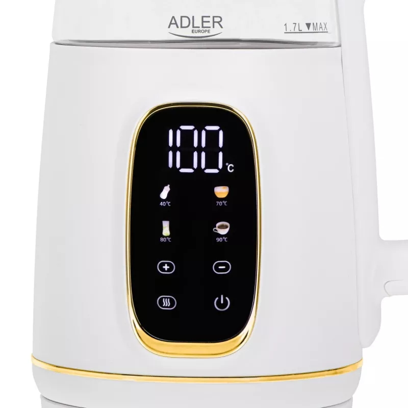 Elektrinis virdulys Adler AD 1305WG — 1,7 l, 2200 W, stiklas/plastikas, baltas/auksinis/permatomas