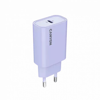 Sieninis įkroviklis CANYON OnCharge 30CL, 30W USB-C PD, 1x PD išvestis, EU kištukas, violetinė