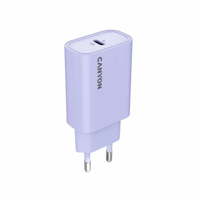 Sieninis įkroviklis CANYON OnCharge 30CL, 30W USB-C PD, 1x PD išvestis, EU kištukas, violetinė