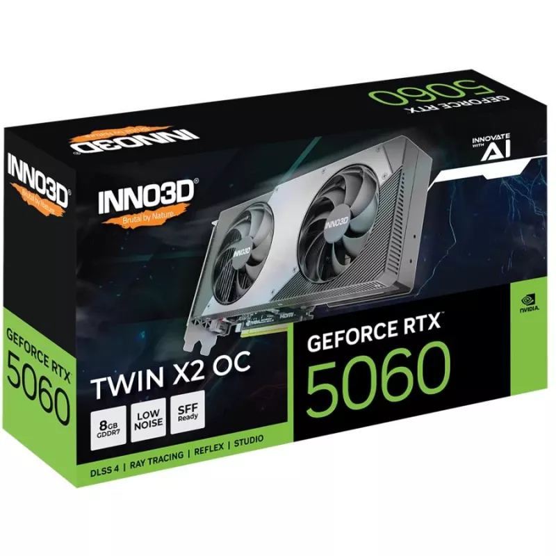 Vaizdo plokštė Inno3D GeForce RTX 5060 8GB GDDR7 PCIe 5.0, 2527 MHz pagreitis, 128 bitų, 2 lizdų, 3x DP 2.1b + 1x HDMI 2.1b