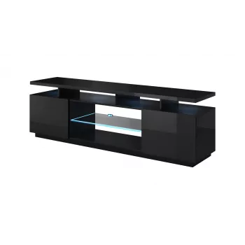 TV spintelė cama meble EVA 180x40x56 cm, juoda blizgi, MDF viršus, juodas rėmas