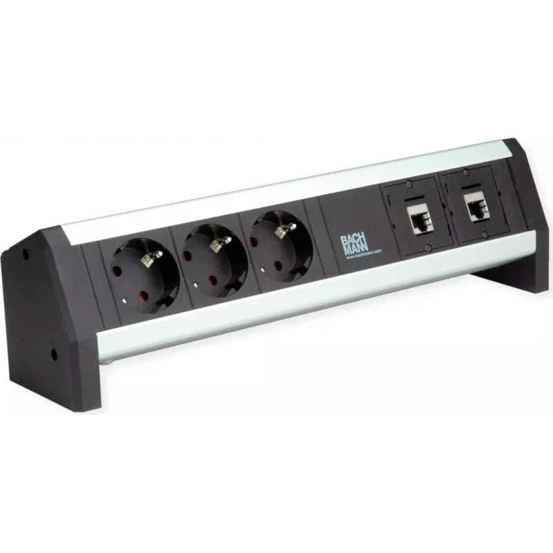 Bachmann DESK 3xCEE7/3 2x CM-CAT6A modulis — stalo maitinimo ir tinklo modulis
