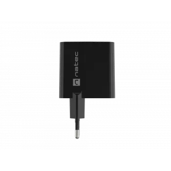 Laidus mobilusis įrenginių įkroviklis NATEC NUC-2145, 65 W, USB-C PD 3.0 + QC 3.0, 1x USB-C, 1x USB-A, 110–240 V, juodas