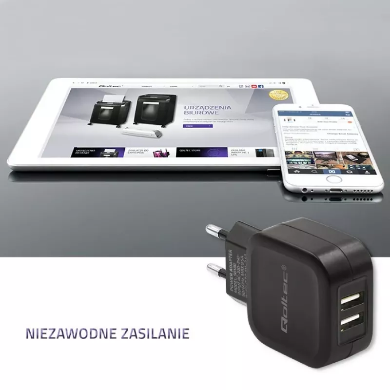 Qoltec 50188 mobiliojo įrenginio įkroviklis Nešiojamam kompiuteriui, Išmaniajam telefonui, Išmaniajam laikrodžiui, Planšetei, Telefonui, Universalus Juodas AC, DC Patalpoms
