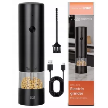 Druskos malūnėlis PROMIS MP34, keraminis peiliukas, reguliuojamas malimo stambumas, 180 mm, juoda, USB