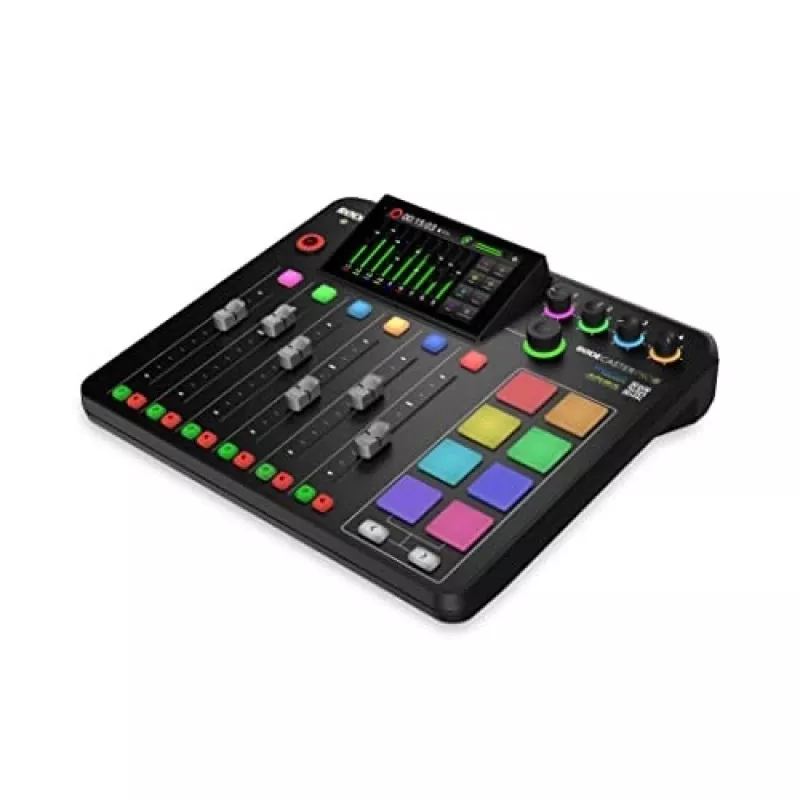 Studijos valdiklis RØDE Caster Pro II Juoda — 4 XLR/TRS kombinuoti lizdai, 4 ausinių išėjimai, 8 padas, jutiklinis ekranas, Wi‑Fi, Bluetooth, USB‑C