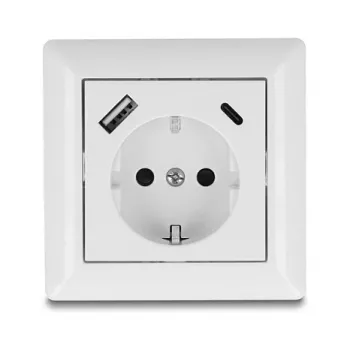DeLOCK 11499 Kištukinis lizdas F tipas su USB A ir USB C, baltas