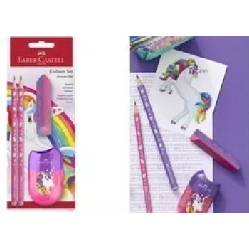 Rašymo rinkinys Faber-Castell Unicorn Pink — modelis 111518, įvairūs pieštukai ir priedai