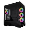 Kompiuterio korpusas Lian Li Vector V100 Midi Tower — juodas su permatomu skydeliu, palaiko 3×120 mm šoninius + 1×120 mm galinį ventiliatorius, 3,5 colio HDD, 2,5 colio SSD, 235,5×446×484,6 mm