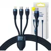 3in1 USB laidas Baseus Flash Series 2, USB-C + micro USB + Lightning, 100W, 1,5 m (mėlynas)