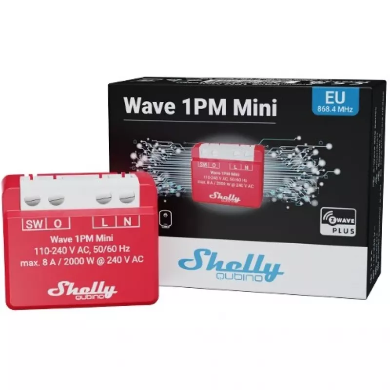 Shelly Qubino Wave 1PM Mini Z-Wave matavimo-perjungimo pavara raudona