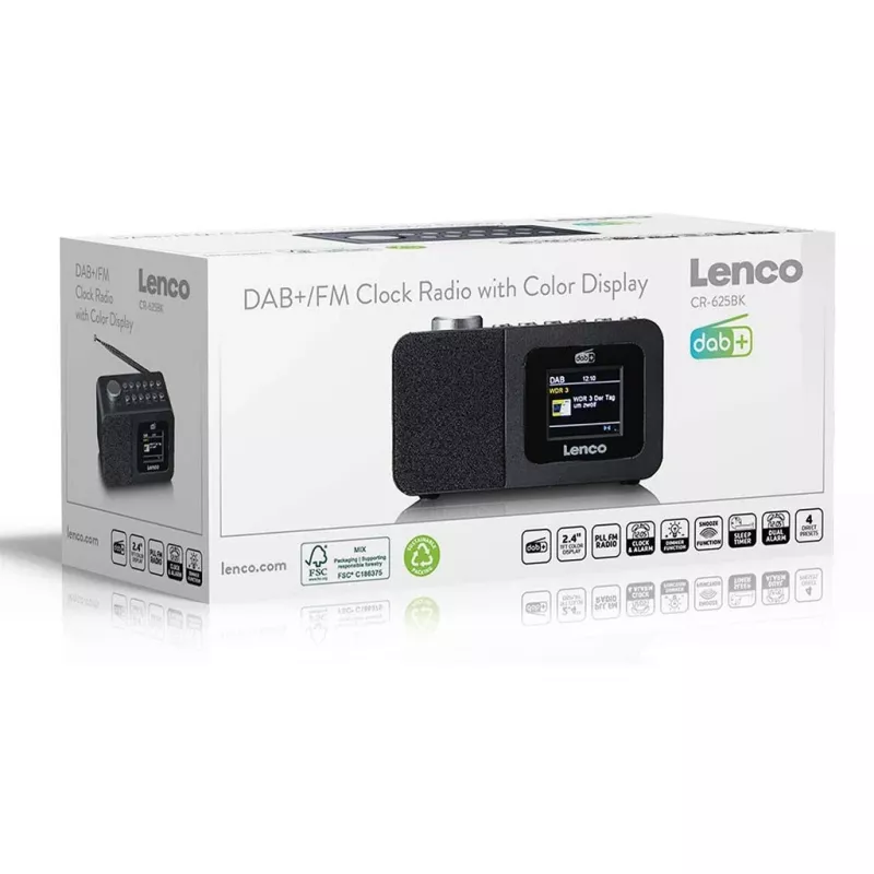 Stalinis radijas Lenco CR-625BK — FM/AM imtuvas su Bluetooth, juodas