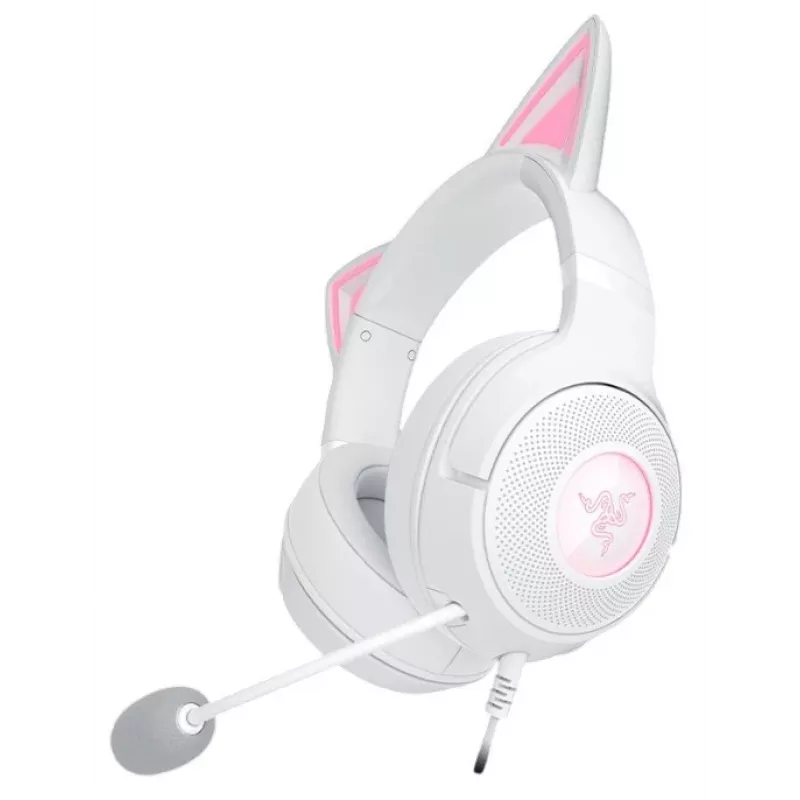 Ausinės Razer Kraken Kitty V2 laidinės USB Type-A baltos — Circumaural, galvos lankelis, 20–20000 Hz, 2 m laidas