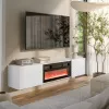 TV spintelė Cama Meble LARA 183x35x37 cm, baltas matinis viršus, baltas rėmas, juodas židinys