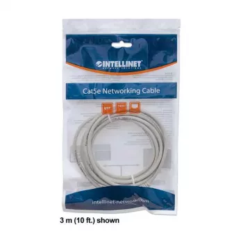Intellinet tinklo kabelis, Cat6, 2 m, pilkas, CCA, U/UTP, PVC, RJ45, paauksuoti kontaktai, be užkliuvimų, su apsauginiu gaubteliu, garantija visam laikui