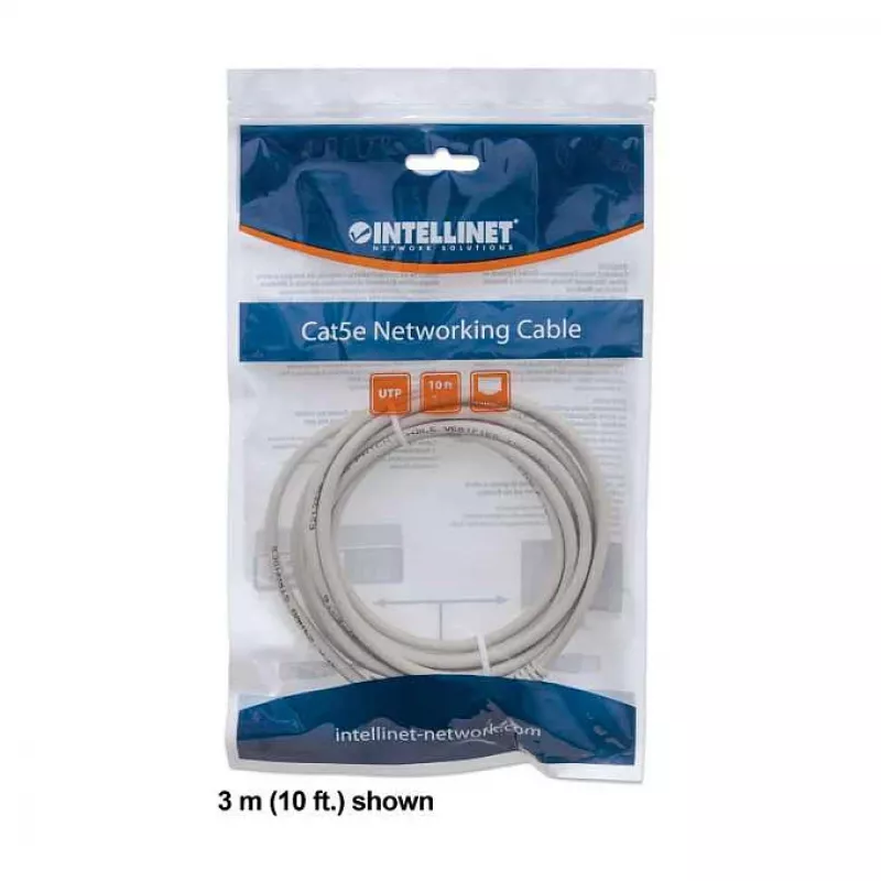 Intellinet tinklo kabelis, Cat6, 2 m, pilkas, CCA, U/UTP, PVC, RJ45, paauksuoti kontaktai, be užkliuvimų, su apsauginiu gaubteliu, garantija visam laikui