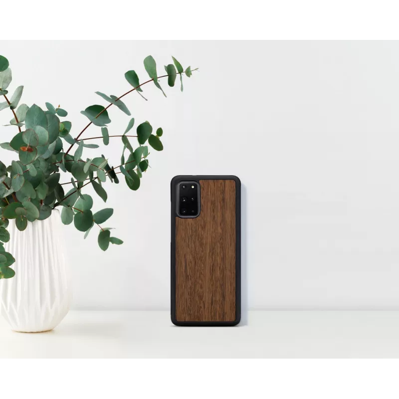 Išmaniojo telefono apsauginis dėklas iš medžio ir vyriškos rankos „Samsung Galaxy S20+“ — „Koala Juoda“