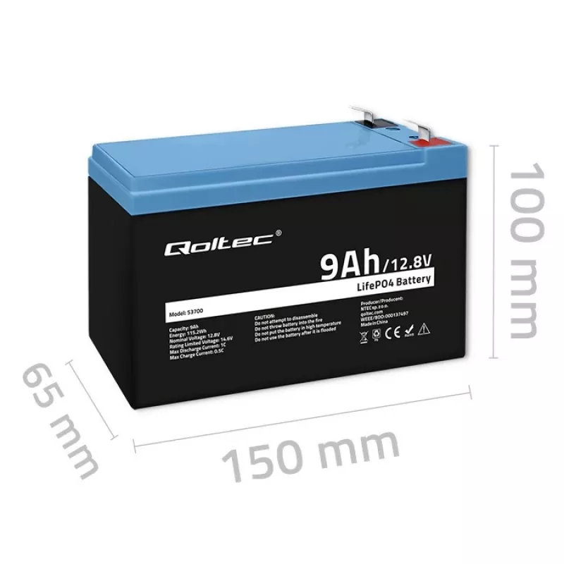 baterija LiFePO4 Lithium Iron Phosphate 12.8V 9Ah 115.2Wh