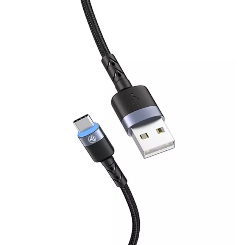 Duomenų kabelis Tellur USB į Type-C LED nailoninis pintas 1,2 m juodas