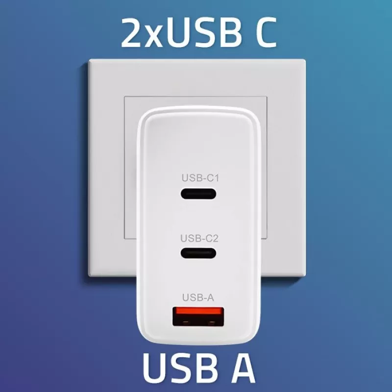 Įkroviklis QOLTEC 100W GaN USB-C Dual PD 5–20V 1,5–5A, 2×USB-C