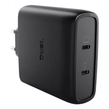 TRUST Maxo 100W 2-Port USB-C GaN Charger — 100 W, 2× USB-C, 20 V max, 2 m kabelis, Juoda