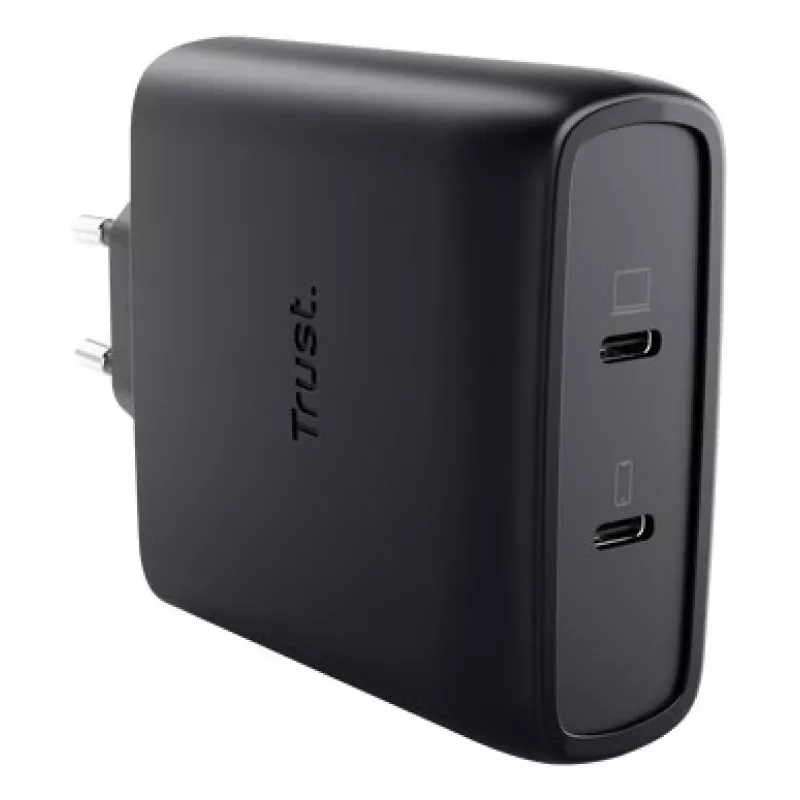 TRUST Maxo 100W 2-Port USB-C GaN Charger — 100 W, 2× USB-C, 20 V max, 2 m kabelis, Juoda