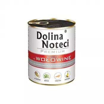 Šlapias šunų maistas Dolina Noteci jautiena ir kiauliena suaugusiems šunims 800 g skardinė — 11 % baltymų, 78 % drėgmės