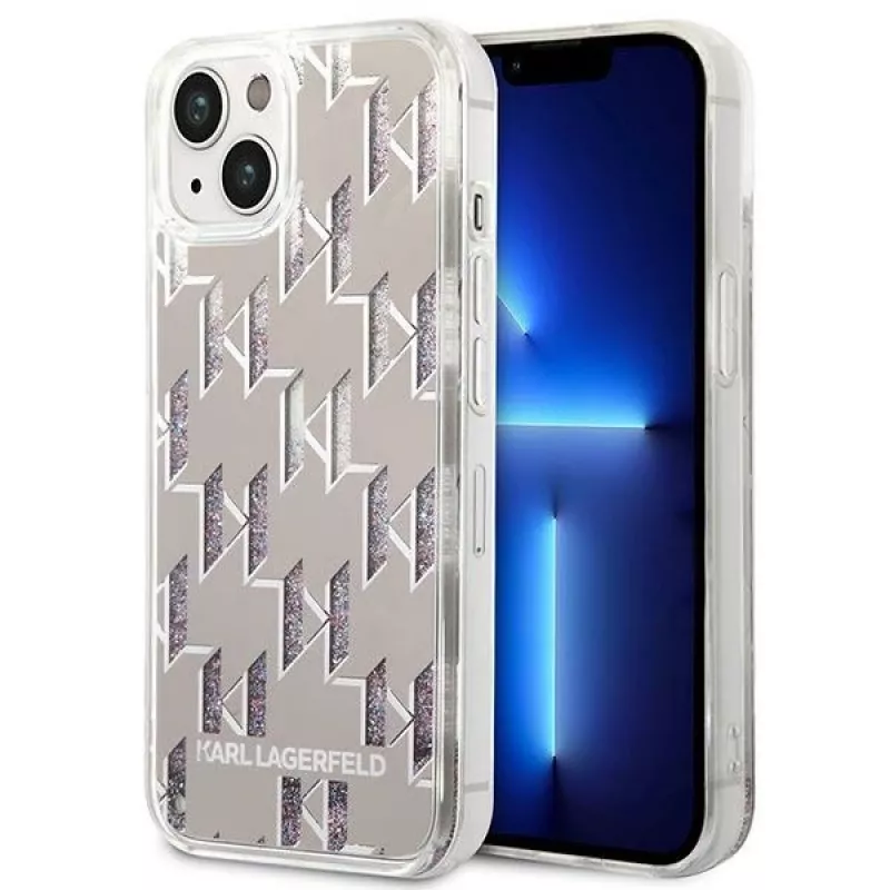 Karl Lagerfeld KLHCP14MLMNMS iPhone 14 Plus 6.7 kietas dėklas sidabrinis/sidabrinis Liquid Glitter Monogram