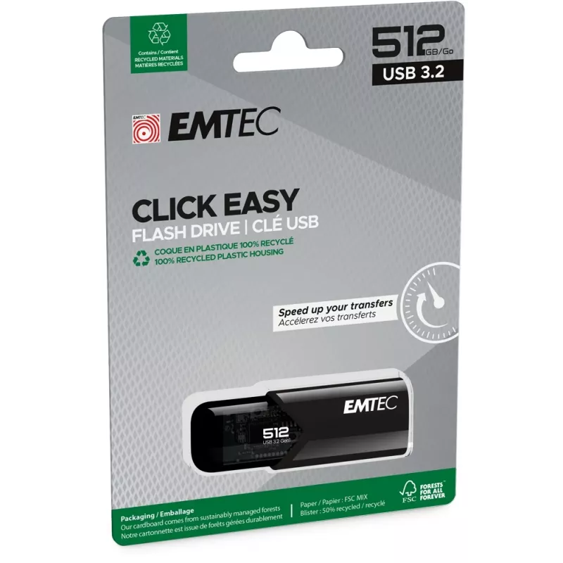 Emtec B110 Click Easy 3.2 USB atmintukas 512 GB USB Type-A 3.2 Gen 2 (3.1 Gen 2) Juoda (ECMMD512GB113)