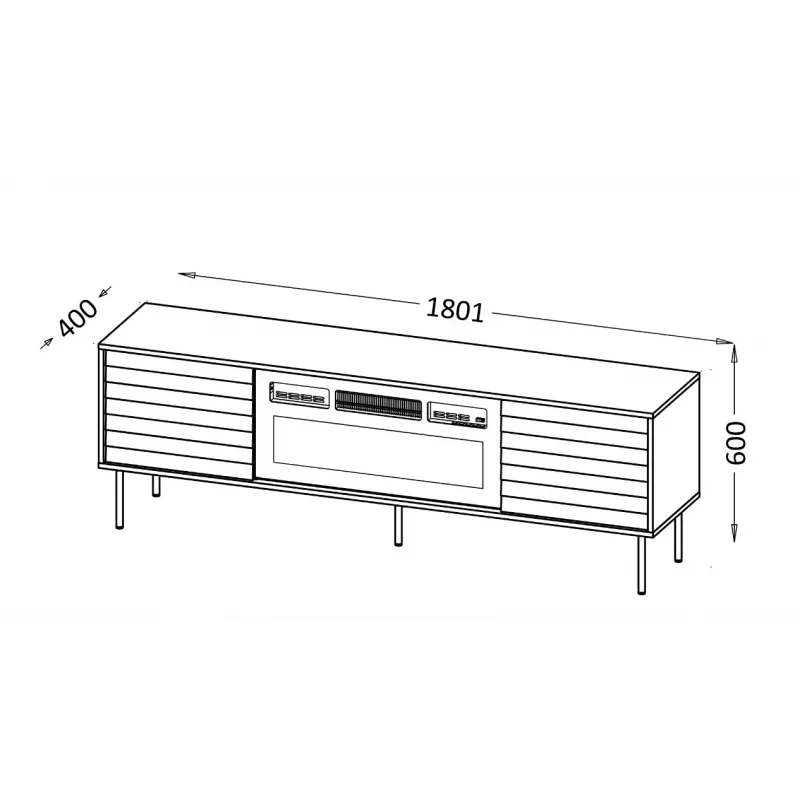 Cama CORTINA 180x40x60 cm TV spintelė juoda/riešutmedžio su juodu elektriniu židiniu