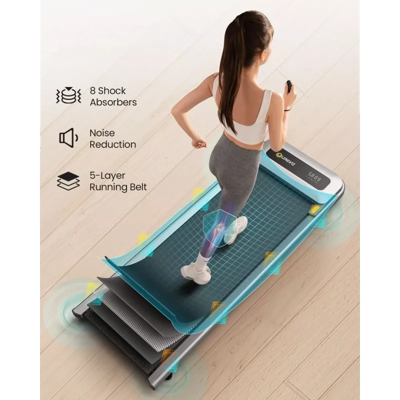 Bėgimo takelis UREVO U1 Pro — variklis 2.25 AG, greitis 1–6 km/h, bėgimo zona 420×1200 mm, maksimalus naudotojo svoris 120 kg
