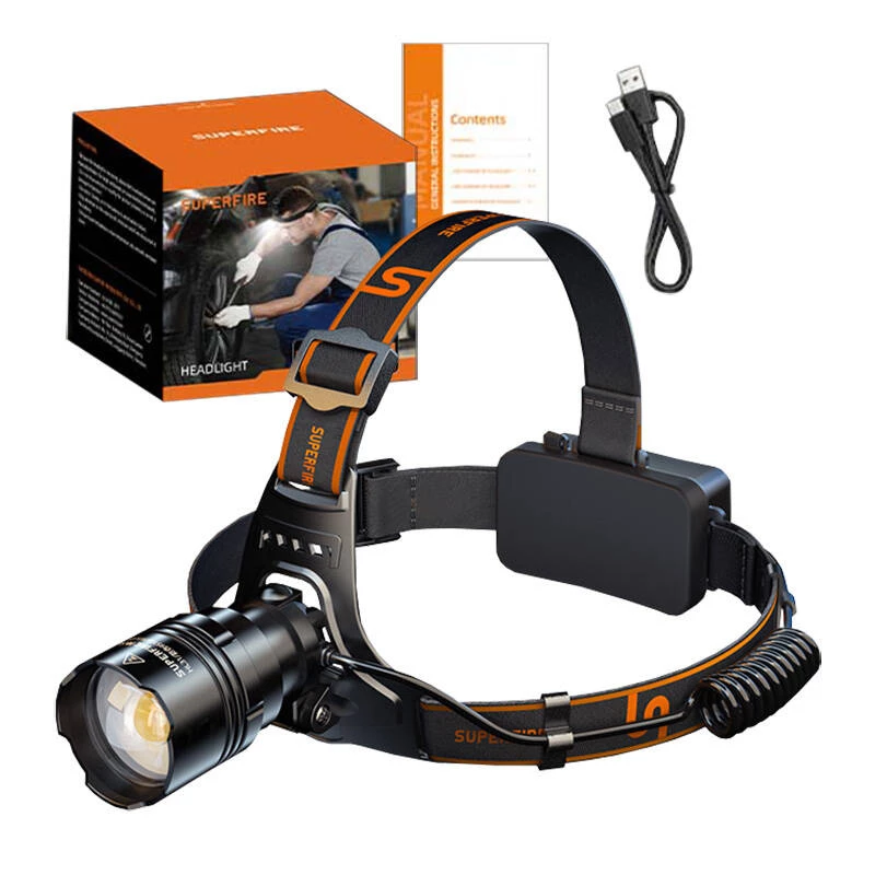 Įkraunamas Superfire HL31 Type-C LED priekinis žibintas 3000 liumenų