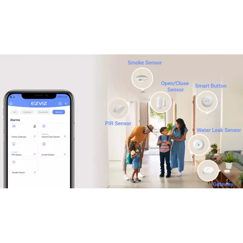 Dūmų detektorius EZVIZ CS-T4C — belaidis ZigBee, 3V ličio baterija, 87×35×87 mm, 85 dB, paviršinis montavimas, baltas
