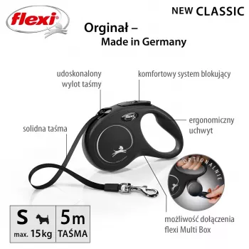 Flexi New CLASSIC 5 m juodas šunų ištraukiamas pavadėlis
