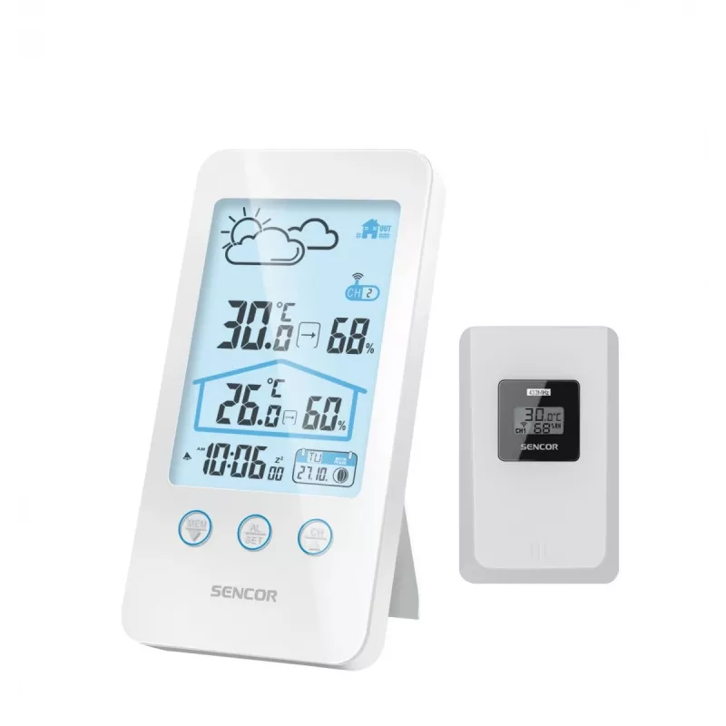 Sencor SWS 3000 W Įkrovimo Dėklo Oru Stotis su Belaidžiu Jutikliu, Balta