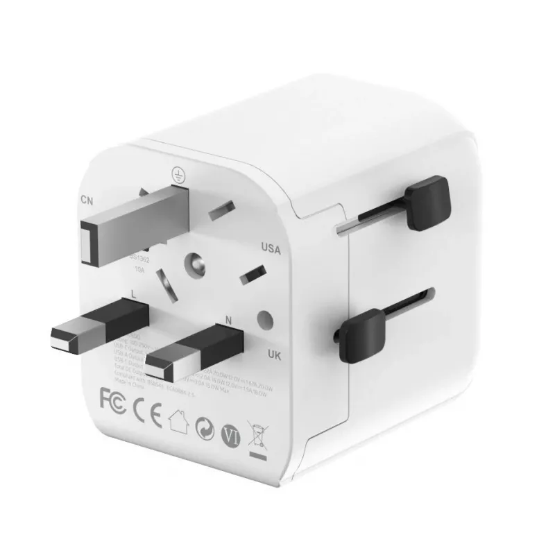 Kelioninis maitinimo adapteris GEMBIRD TPA-EU1A1C20-01-W 20W, USB-A 18W + USB-C 20W, Schuko lizdas, įėjimas 100–250V