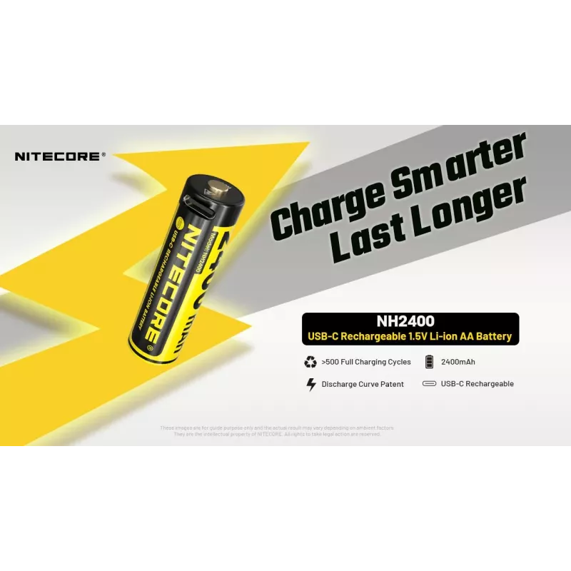 Įkraunamas ličio jonų AA 1,5 V baterijų rinkinys Nitecore NH2400 2400 mAh — 4 vnt. pakuotė